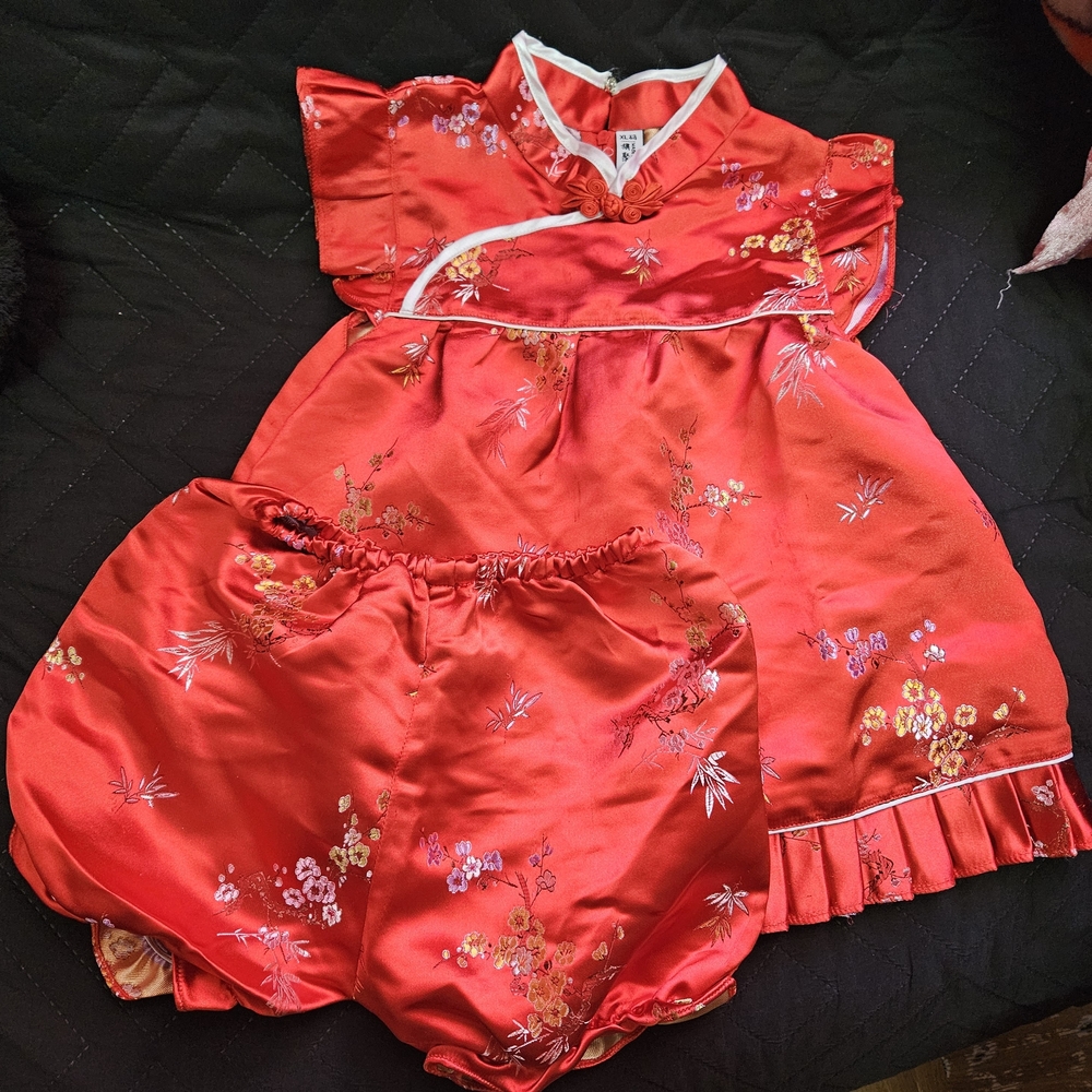 Red Floral Baby Dress and Bloomers